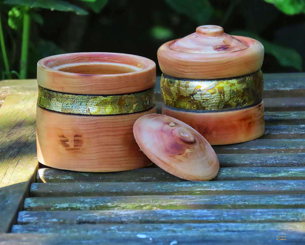 Dosen/Lindenholz - Verzierung mit Metallflocken